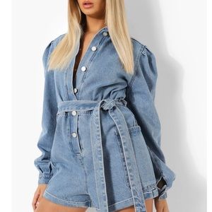 Balloon Sleeve Button Down Boiler Romper